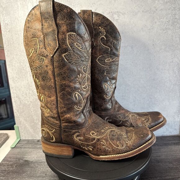 circle g womens boots 8 Embroidered Dragonflies Distressed - Picture 1 of 10
